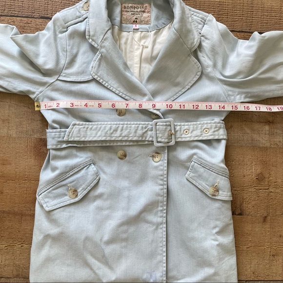 BONPOINT Double Breasted Denim Trench Coat NEW with Tags Girsl Sz 6 Lightwash - Picture 9 of 10